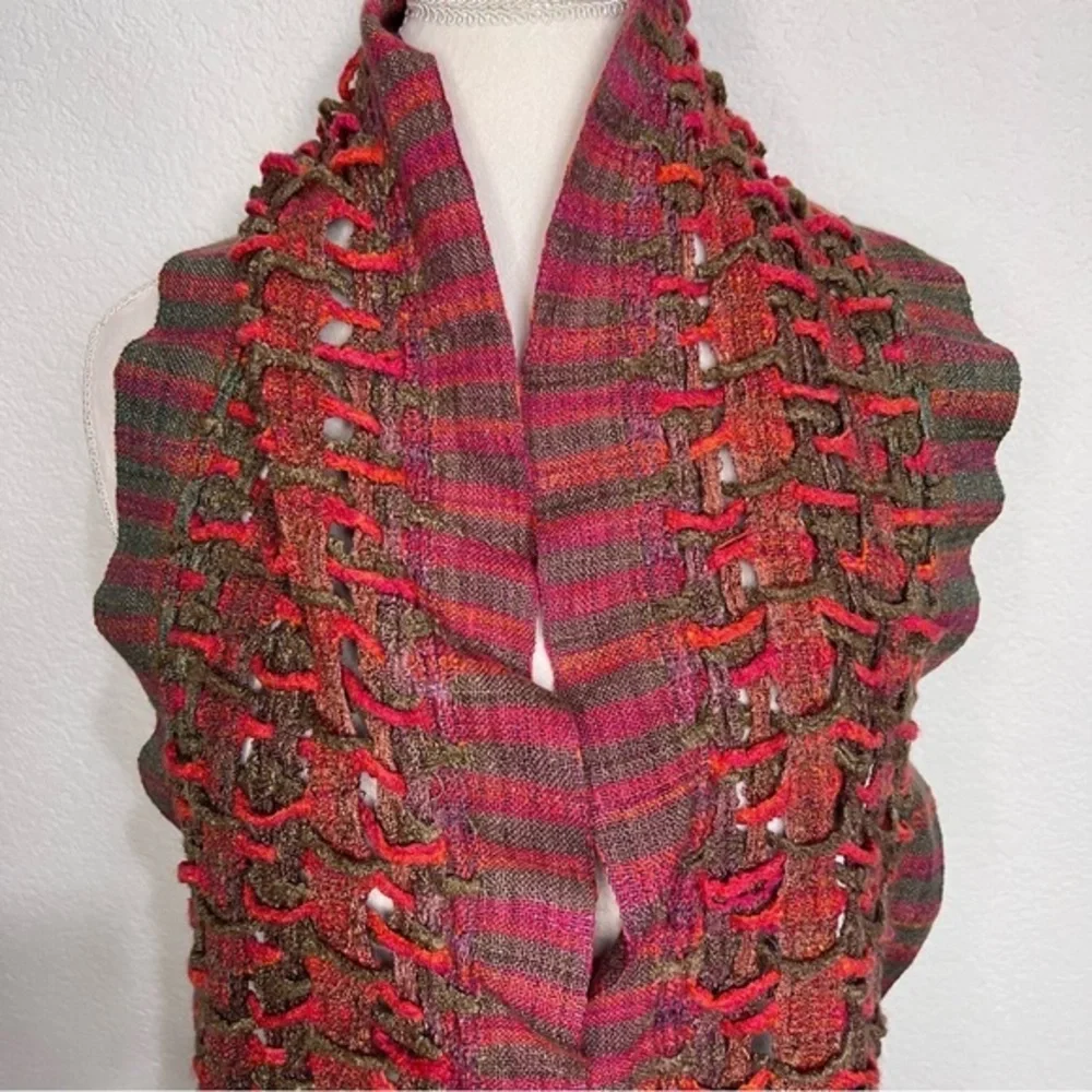 Weaved & Braided Multi Colored Raw Silk Scarf with Fringe Unisex